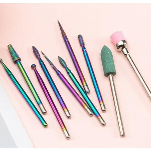 10 Pcs/Set Colorful Carbide Nail Drill Bit Kits Electric Nail Machine Drill Bits Milling Cutter Equipment Tools
