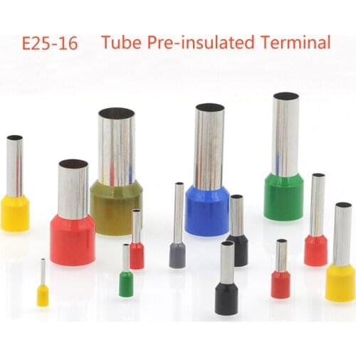 100/500pcs Tube Insutated Crimp Terminal Electrical Wire Connectors Ferrule E25-16 Crimping Terminals Connector Cable 4AWG 25mm2
