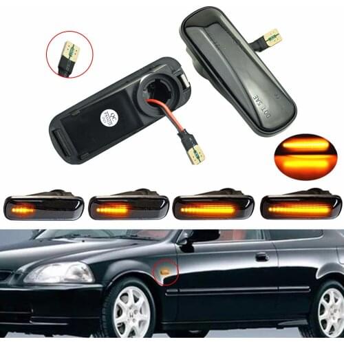 2Pcs Dynamic Amber LED Side Marker Turn Signal Sequential Blinker Light For HONDA Civic 96-00 CRV Ballade Hatchback Sedan