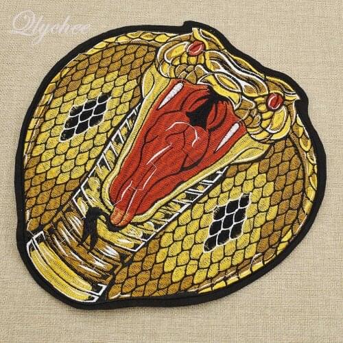 26.5*25cm Big Size Cobra Snake Iron On Embroidered Patch With Adhesive DIY Punk Style Decor Cloth Applique