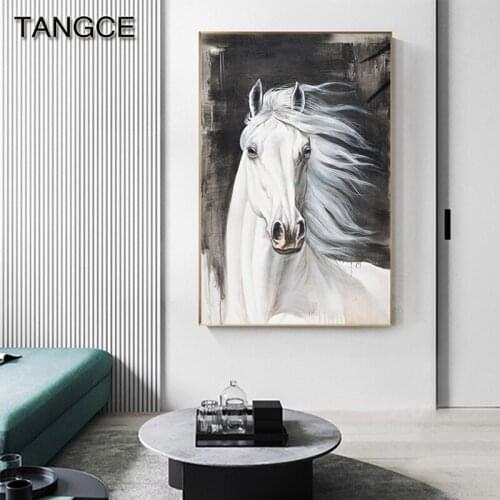 Abstract White War Horse Canvas Painting Modern Animal Wall Art Picture for Living Room Big Tableaux Hot Sell Posters and Prints