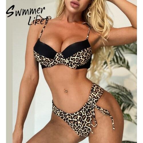 Leopard print bikini 2020 Push up swimsuit female two piece High cut bathing suit Thong brazil swimwear women Patchwork biquini