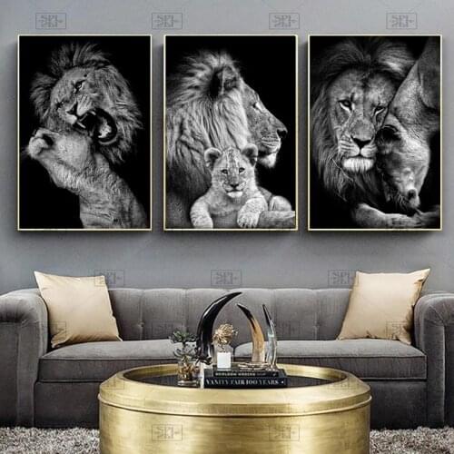 Black White Animals Art Lions Oil Painting Canvas Art Posters and Prints Wall Pictures for Living Room Home Wall Cuadros Decor