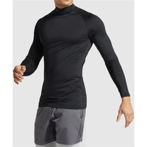 Running T-shirt Men Turtleneck Sportswear Tight Fitness Long Sleeve Compression Shirt Jogging Quick Dry Exercise Gym Clothing