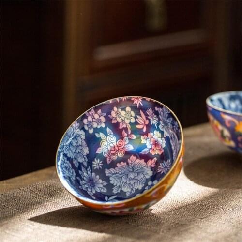 Jingdezhen Handmade Ceramic Tea Cup Retro Blue and White Porcelain Enamel Color Kung Fu Water Cup Tea Bowl Tea Set Drinkware