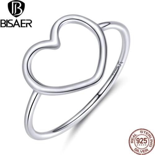 Heart Rings BISAER 925 Sterling Silver A Million Heart Pave Finger Rings for Women Simple Wedding Engagement Jewelry Anel ECR641
