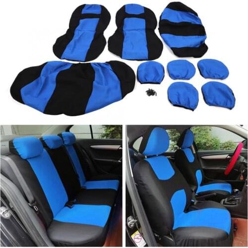 9pcs Auto Seat Cover Protector Set Breathable Dustproof Universal Accessory for 5-Seats Automobiles Mesh cloth + 2mm sponge