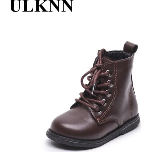 ULKNN Boys And Girls Round Toe Leather Martin Boots Latest Daisy Fashion Lace Up Kids' Flat Ankle Winter Boots 2021 New Fashion