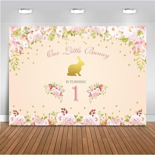 Rabbit Newborn Baby Shower Backdrops Birthday Party Background Flowers Children Group up Healthy And Happy