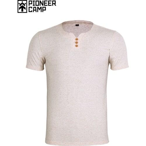 Pioneer Camp Free shipping 2019 men t shirt environmental cotton hemp casual breathable solid t-shirt male thin and short sleeve
