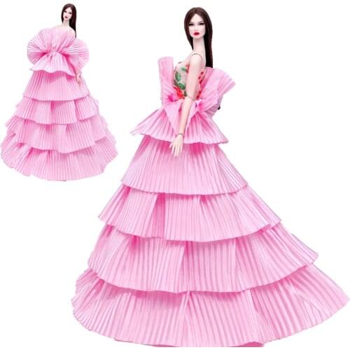 NK One Set Doll Pink Cake Dress Princess Wedding Dress Aristocratic Party Dress For Barbie Doll Accessories Best Gift 234A