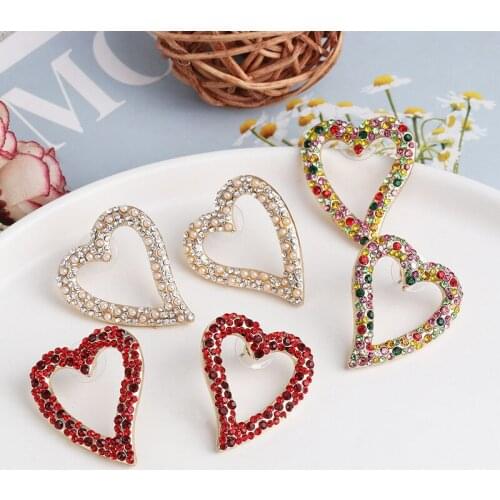 New Design Rhinestone Heart Earrings For Women Simple Korean Statement Crystal Stud Earring Wedding Party Jewelry