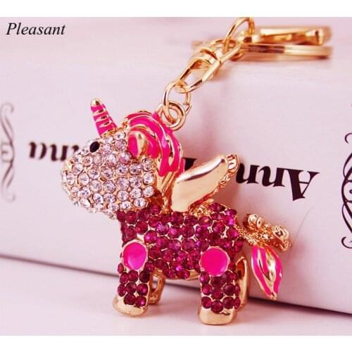 Dazzling and Cute Diamond Unicorn Keychain Car Pendant Female Bag with Metal Crystal Pendant Gift