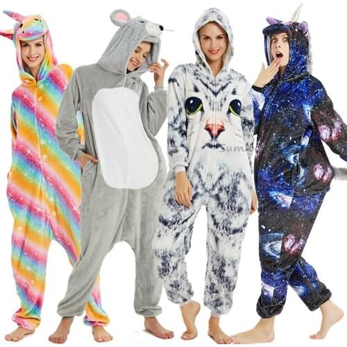 Kigurumi Unicorn Pajama Adult Animal Licorne Onesie Boys Girls Women Men Couple 2020 Winter Pajama Suit Sleepwear Flannel Pijama