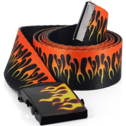 2021 New Flame Grain Buckle Waist Belt for Women Men 130cm Adjustable Canvas Waistband