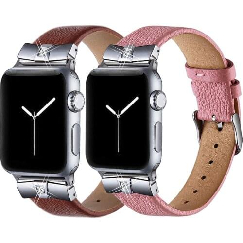 Pink Leather Bands for Apple Watch Bracelet 38mm 42mm 40mm 44mm Iwatch SE Series 5/4/3/2/1 Women Dressy Replacement Wrist Strap