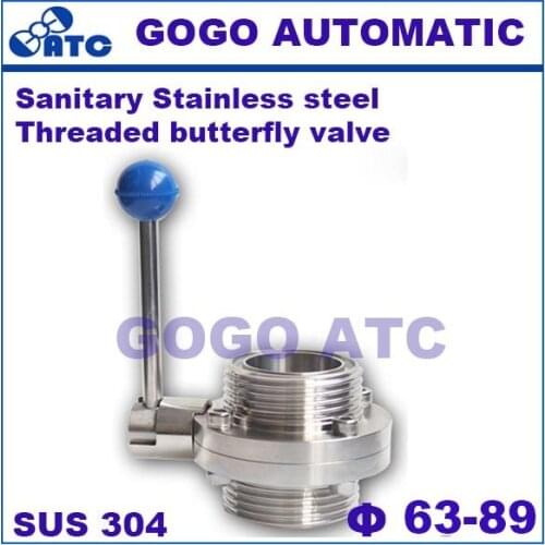 Sanitary stainless steel 304 O.D 63-89 mm sms Threaded butterfly valve T type butterfly valve Manual union Butterfly valve
