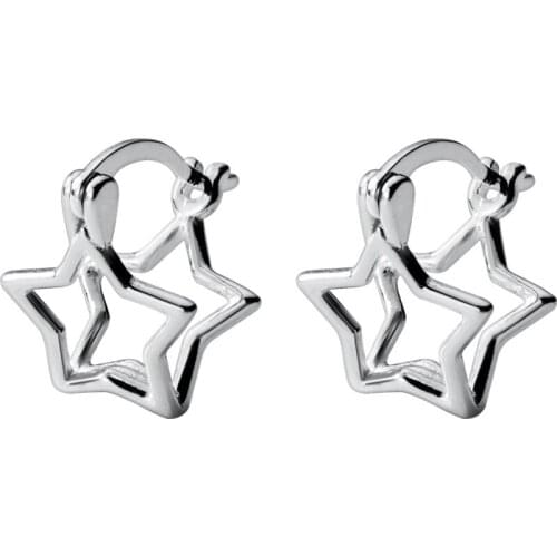S925 Sterling Silver Color Simple Hollow Star Clip Buckle Hoop Earrings For Women Lady Daughter Jewelry Gift
