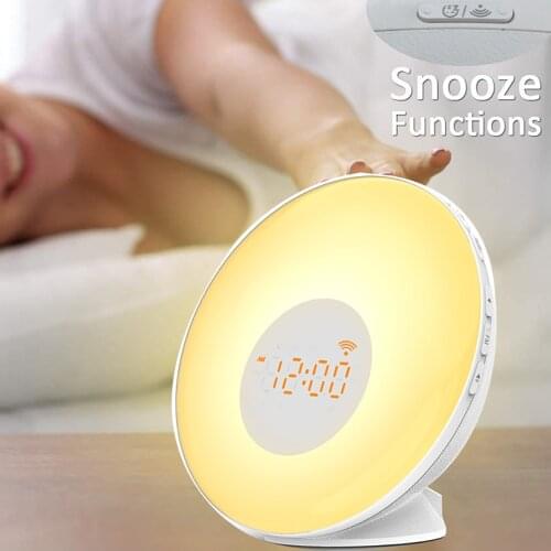 WiFi Smart Wake Up Light Workday Alarm Clock with 7 Colors Sunrise/Sunset Smart Life Tuya APP Works with Alexa Google Home
