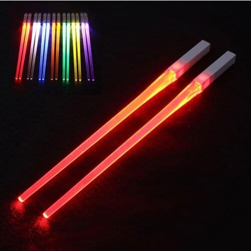 Creative 1 Pair Led Lightsaber Chopsticks Light Up Durable Lightweight Kitchen Dinning Room Party Portable Food Safe Tableware