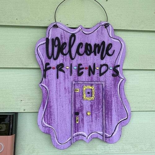 ABZS Welcome Friends Sign Front Door Hanger Wooden Friends Themed Door Hanging Decoration for Farmhouse Porch Home Decor