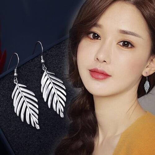 Vintage Leaf Earrings Authentic 100% 925 Sterling Silver Earrings For Women Brincos Earring Earings Jewelry Brinco Gift