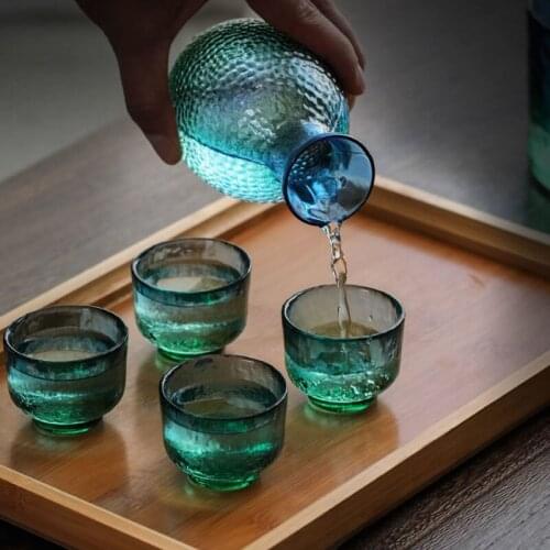 Vintage Japanese Sake Set 1 Pot 4 Cups Glass Cup Flagon Liquor Cup Home Bar Sake White Wine Pot Creative Pound Drinkware Gifts