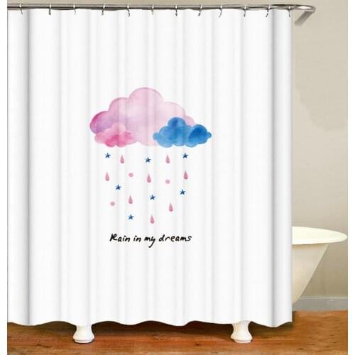 Shower Curtain Cartoon Clouds Stars Rain in My Dreams Bath Accessories with 12 Hooks Waterproof Polyester Fabric Bathroom Decor