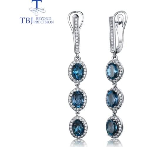 TBJ,natural london blue topaz oval 5*7mm long style 925 silver earrings simple luxury design for solemn lady nice jewelry gift