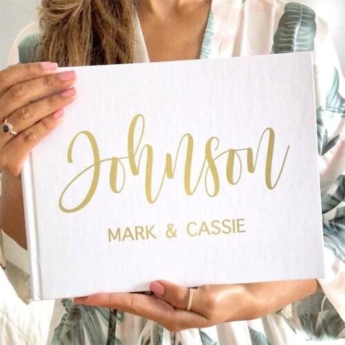 Gold Calligraphy White Wedding Guest Book Foil Guestbook Custom Wedding Guest Book Alternatives Personalized Book Ideas