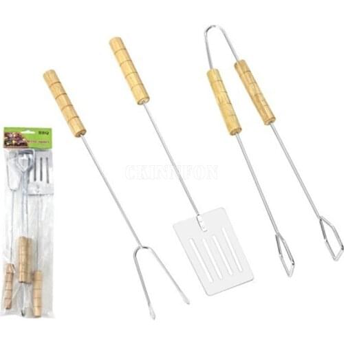 100Set 3 Pcs/Set BBQ Tools Grill Barbeque Outdoor Barbecue Fork Shovel Clip BBQ Tools