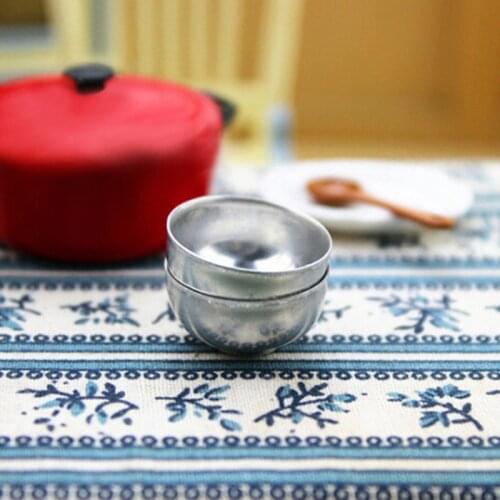 2PCS 1:12 Iron Bowls Or Milk Bottles Dollhouse Accessories Miniature Toy Doll Food Kitchen Doll Parts Dolls Accessories