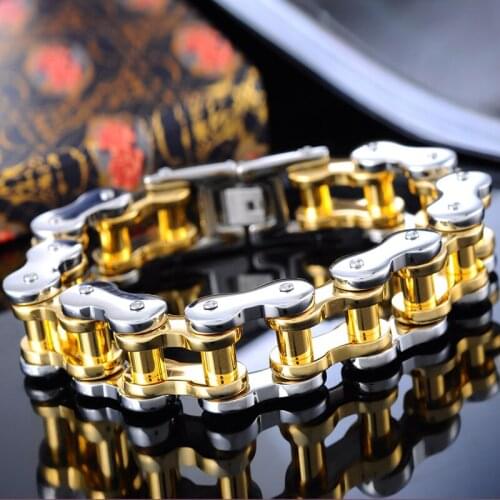 20/22mm Cool Heavy Stainless Steel Silver Color And Gold Color Motor Bicycle Chain Biker Jewelry Mens Daily Bracelet Bangle 9