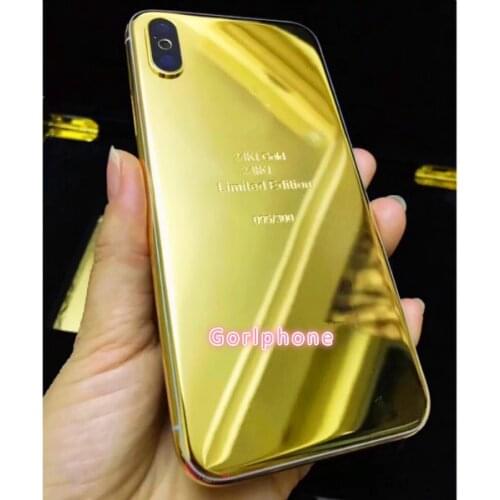 Perfect Quality 24k Mirror Gold Chassis 24ct Gold Rear Door for phone X Battery Door Housing Middle Frame with Logo+Buttons