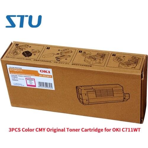 3PCS Color CMY 1100Pages/CMY (A4 format At 5% Coverage) Original Toner Cartridge for OKI C711WT