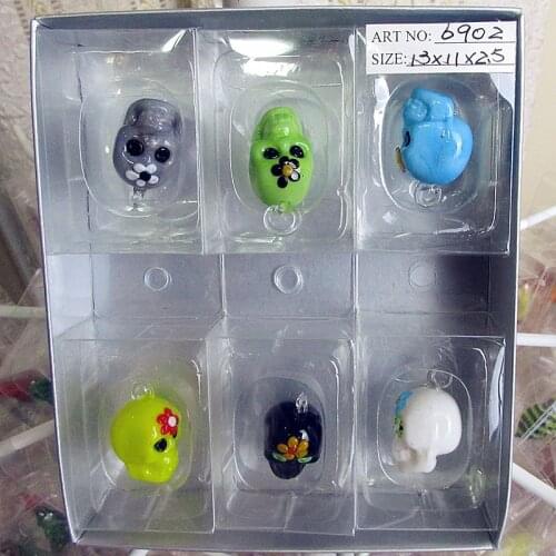 6pcs Hot new hand made glass skull figurines art Gothic style pendant Halloween decoration Hanging miniature glass ornaments