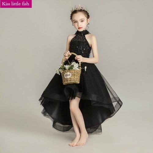 Free Shipping Black Beautiful Cheap Dresses for Girls High Low Formal Dresses Pageant Dresses for Girls