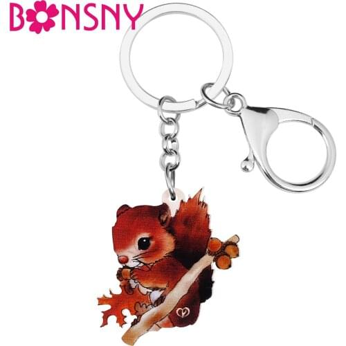 Bonsny Acrylic Sweet Cartoon Squirrel Keychains Ring Trendy Purse Car Backpack Key Chain Unique Gifts For Women Girls Jewelry