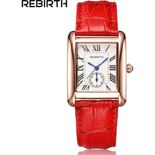 Fashion REBIRTH Women Rectangle Watches Casual Ladies Brand Luxury Quartz Leather Strap Girl Clock Classic Female Clocks relogio