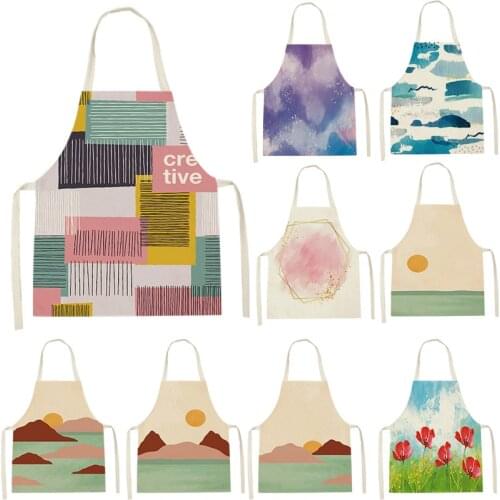 Apron Kids Apron Kitchen Household Item Geometry Print Apron Adult Hair Apron 55-68cm Apron Custom Logo Kitchen Supplie Tablier