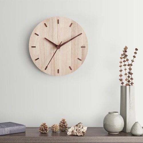 Creative Nordic Minimalist Wall Clock Punch-free Solid Wooden Wall Clock Home Living Room Bedroom Corridor Clock Decorative