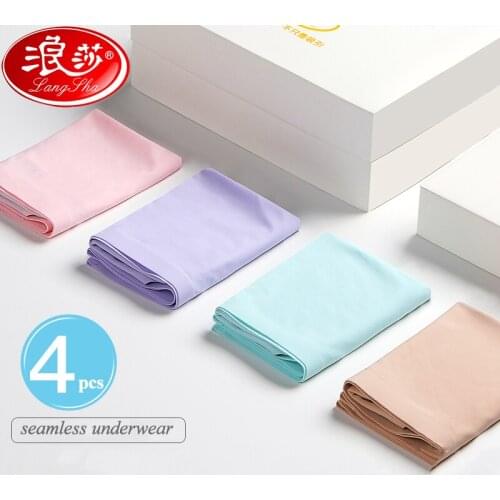 LANGSHA 4Pcs/set Seamless Panties Women Ntlon Traceless Sexy Low Waist Lingerie Ice Silk Female Comfort Cotton Crotch Underwear