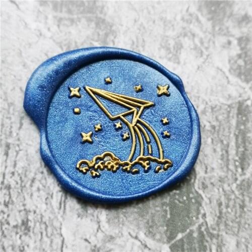 Moon stars Starry sky Paper Plane seal stamps Retro Wood Stamp Sealing Wax Seal Stamp Wedding Decorative sealing Stamp wax seal