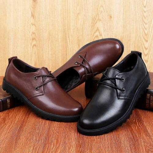 British Men Dress Shoes Spring Autumn Male Genuine Leather Flats Business Casual Mans Footwear Round Toe Lace Up Derby Shoes