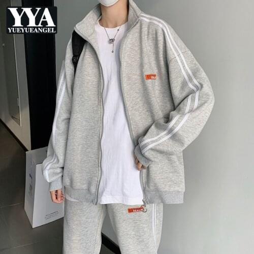 Men Stand Collar Outdoor Jacket Elastic Waist Sweatpants Autumn Casual Sportswear High Street Zipper Long Sleeve Outerwear M-2XL
