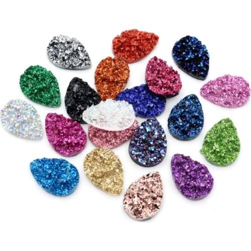 New Fashion 40pcs 10x14mm 13x18mm Drop Style Flatback Druzy Resin Cabochons for Necklace Earrings DIY Jewelry Making Findings