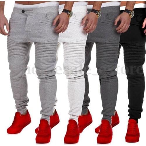 NEW 2021 Spring Autumn Casual Elastic Waist Joggers Slim Fit beam foot pants Knee Design stripe Thin leg Harem Sweatpants