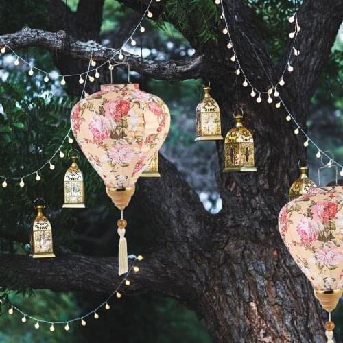 Floral Pattern Mid-Autumn Lantern Chinese Silk Lanterns For Outdoor Wedding Birthday Party Hanging Decor Craft