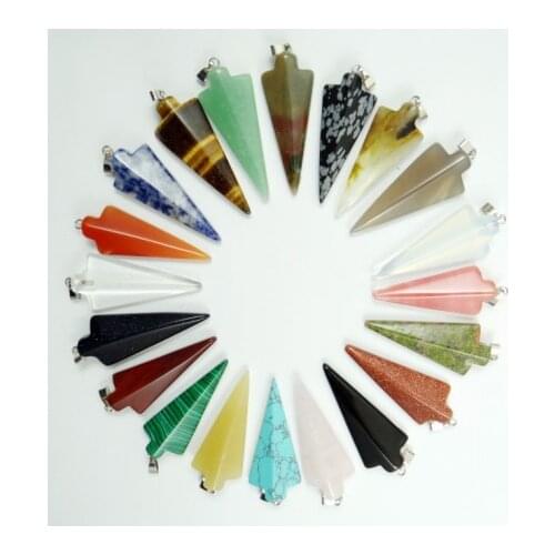 Natural Stone Turquoises lapis Quartz Crystal Tiger Eye Opal charm arrow pendants for diy Jewelry making necklace Accessories