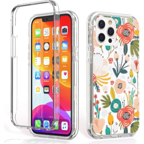 Flower & Leaf Transparent Phone Case For iPhone 12 12 Mini 11 Pro Max XR X XS Max 7 8 Plus Double Layer Rugged Bumper Back Cover
